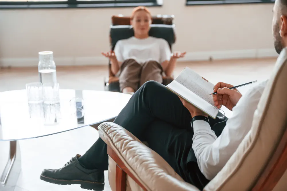 woman-is-sitting-chair-appointment-with-psychologist Rehab Centre Near Mississauga
