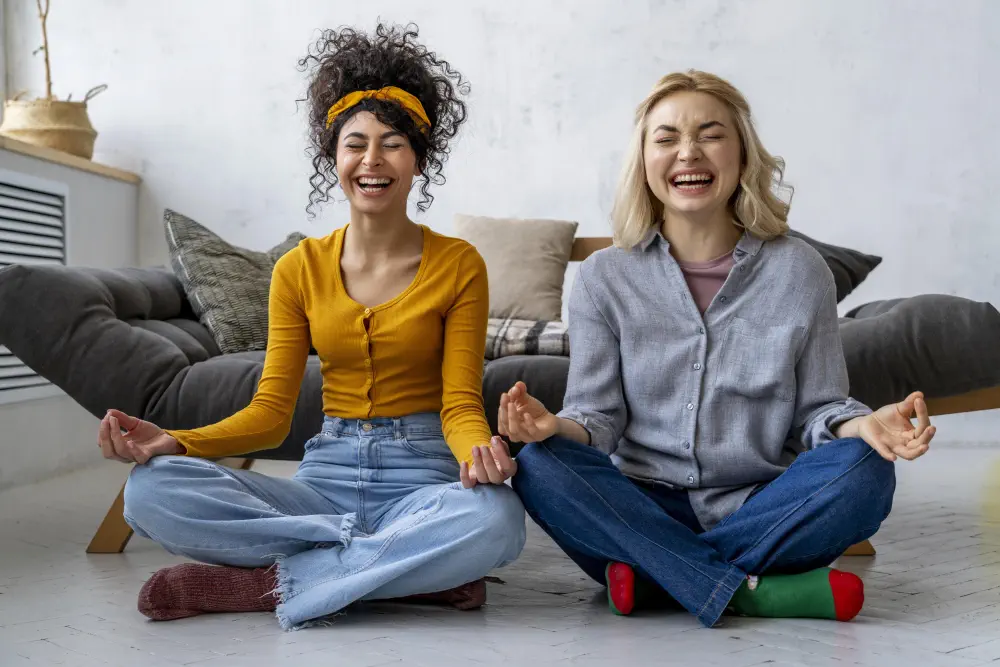 front-view-happy-women-laughing-doing-yoga What Makes a Rehab Centre the Best for Long-term Recovery?