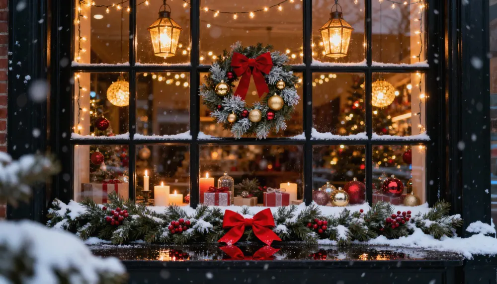 Christmas window with wreath